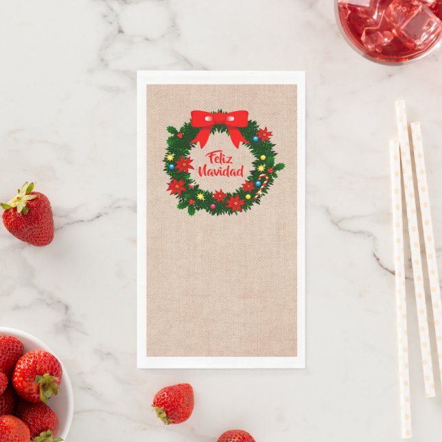 Set Feliz Navidad Merry Christmas Wreath Napkin (Insitu)
