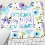 Set Goals Say Prayers Work Hard Watercolor Floral Mouse Pad<br><div class="desc">Set Goals Say Prayers Work Hard Watercolor Floral Mouse Pad. This design features beautiful girly watercolor flowers with the motivational quote Set Goals Say Prayers Work Hard. Personalize this custom design with your own name,  text or quote.</div>