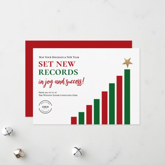 Set New Records Christmas Tree Chart Business  Holiday Card (Front/Back In Situ)