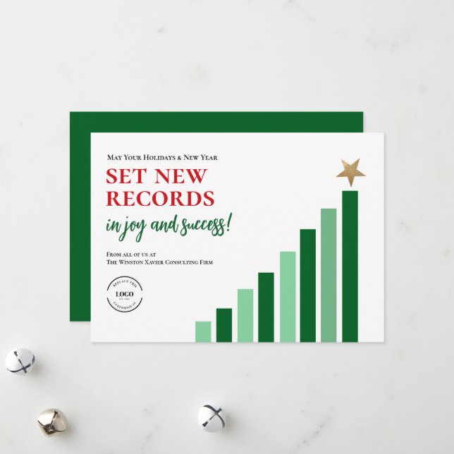 Set New Records Christmas Tree Chart Corporate  Holiday Card (Front/Back In Situ)