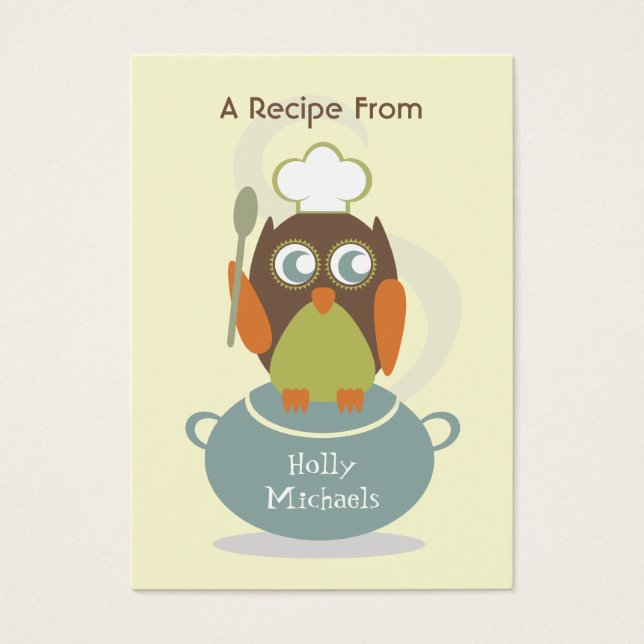 Set Of 100 Recipe Cards - Owl With Chef's Hat (Front)