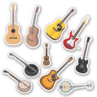 Set of 10 Guitar Stickers | Instrument Stickers