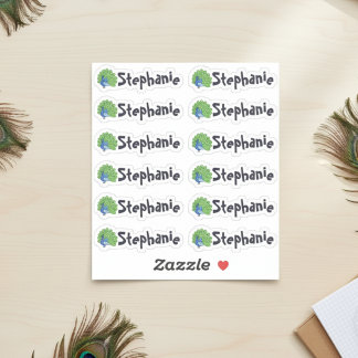 Set of 12 Cute Peacock Name Stickers