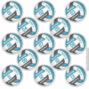 set of 13 girly teal black volleyball player names