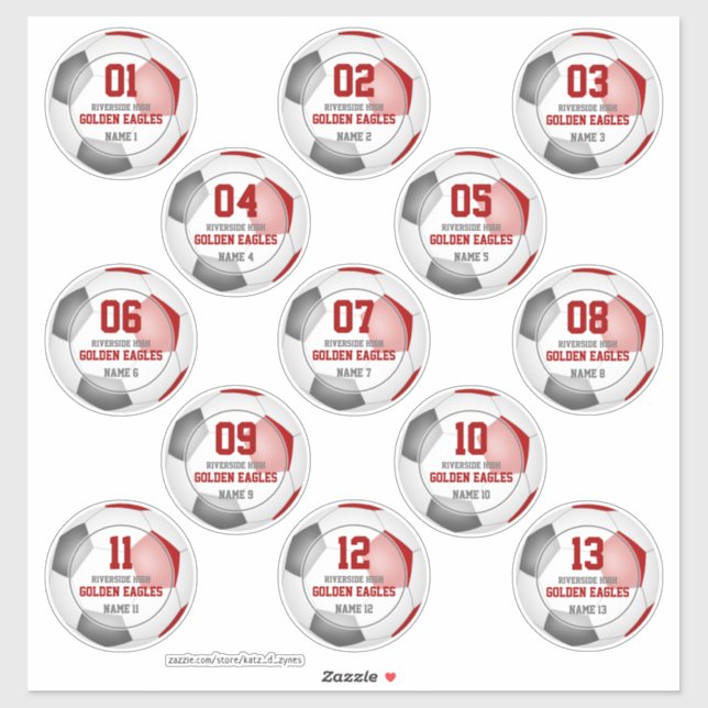 Set of 13 kids red grey soccer team colours (Sheet)