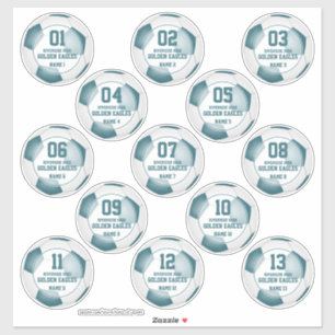 set of 13 teal white soccer team colours girls boy