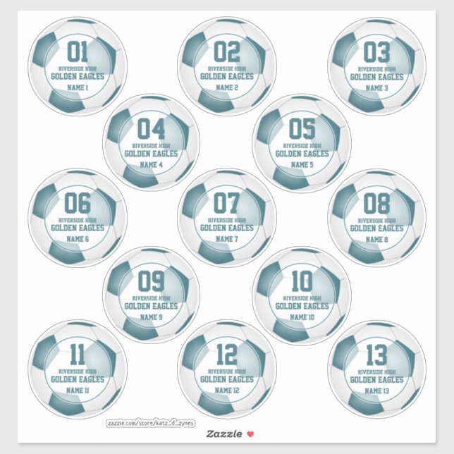 set of 13 teal white soccer team colours girls boy (Sheet)