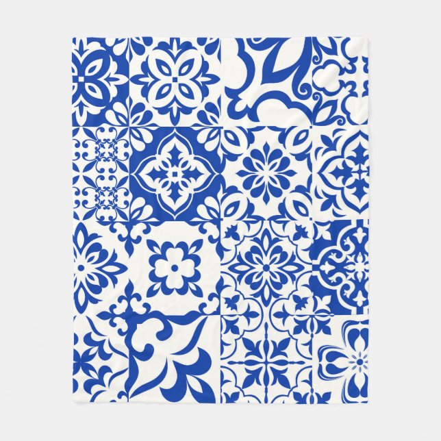 Set of 16 tiles Azulejos in blue,  white. Original Fleece Blanket (Front)