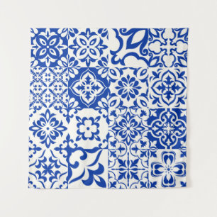 Set of 16 tiles Azulejos in blue,  white. Original Tapestry