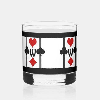 Set of 1 Art Deco Playing Card Suits with Monogram Whiskey Glass