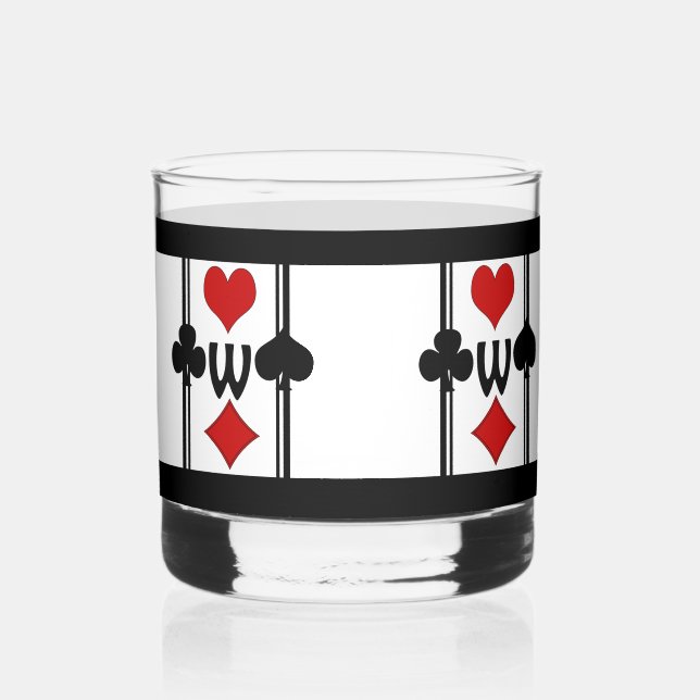 Set of 1 Art Deco Playing Card Suits with Monogram Whiskey Glass (Front)