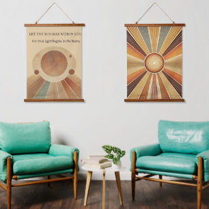 Set of 2 Geometric Sun Wooden Wall Tapestries
