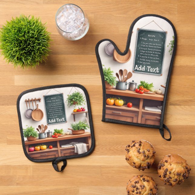 Set of 2 Oven Mitt & Potholder | Personalize Gift (Top Down)