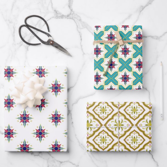 Set of 3 Arabic Patterned Wrapping Paper Sheet (Front)