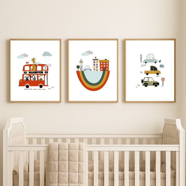 Set of 3 Baby Nursery Artwork Cute Animals Cars (Créateur téléchargé)