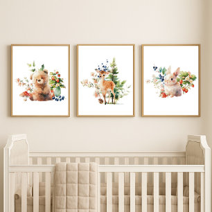 Set of 3 Baby Nursery Lovely Woodland Animals