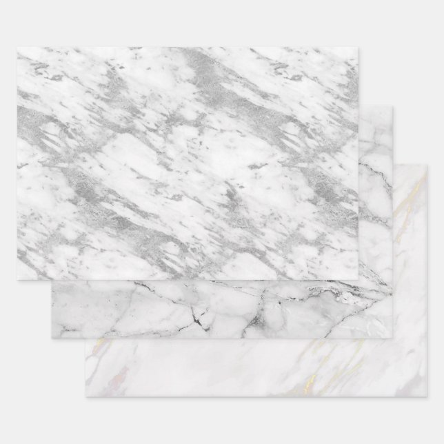 Set of 3 faux marble textures wrapping paper sheet (Set)