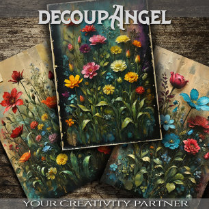 Set of 3 - Garden of Colours - Decoupage -  Wrapping Paper Sheet