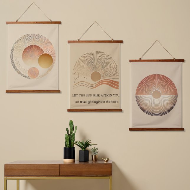 Set of 3 Geometric Sun Wooden Wall Tapestries  (Asymmetrical)