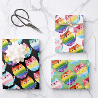 Set of 3 Pride Cats Wrapping Paper Sheet