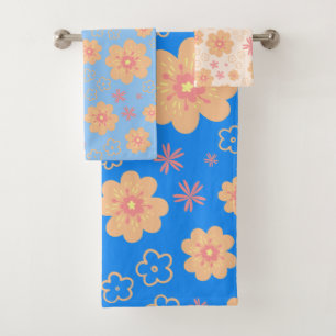 Set of 3 Retro Floral Pattern Bath Towel Set