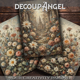 Set of 3 - Timeless Flower Beauty - Decoupage - Wrapping Paper Sheet