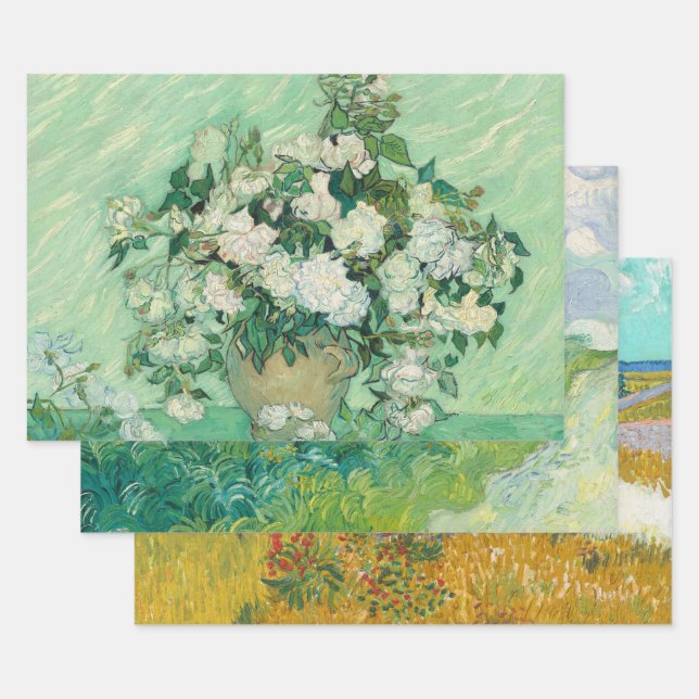 Set of 3 Van Gogh Paintings Christmas Wrapping Paper Sheet (Set)