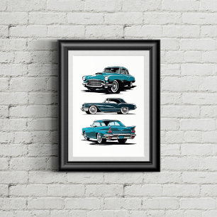 Set of 3 vintage cars. poster