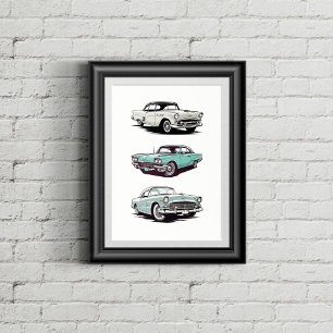 Set of 3 vintage cars. poster