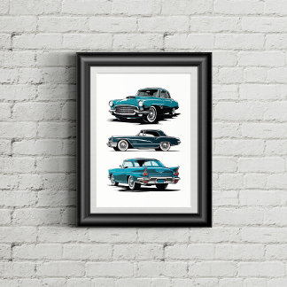 Set of 3 vintage cars. poster