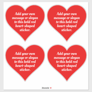 Set of 4 Bold Red Heart Shapes with Text.