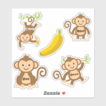 Set Of 4 Cute Monkey Stickers