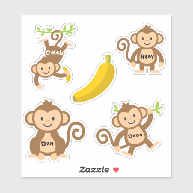 Set Of 4 Cute Monkey Stickers (Sheet)