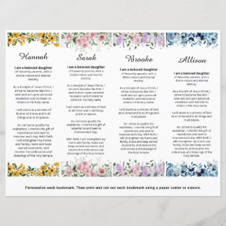 Set of 4 Editable LDS Young Women Theme Bookmarks