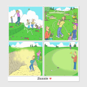 Set of 4 Funny Golf Cartoons.