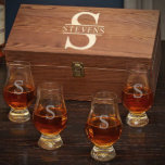 Set of 4 Monogram Glencarin Whiskey Glasses<br><div class="desc">This set includes four Glencairn glasses as well as a wooden gift box to store them in. The box is personalized with your name and an initial while the glasses each bear a single initial. Our whiskey gift set is a must-have for any whiskey fan or connoisseur and would make...</div>