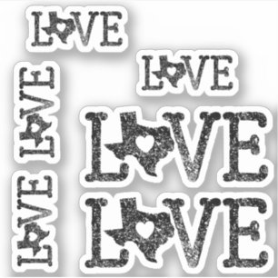 Set of 6 Black Distressed Texas Love Custom-Cut