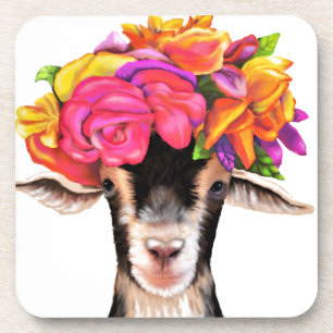 Set of 6 Cork Back Coasters Posey the Goat
