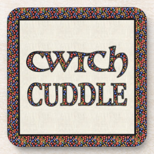 Set of 6 Cork Coasters with Welsh Cwtch and Cuddle