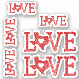 Set of 6 Distressed Texas Love Raider Red
