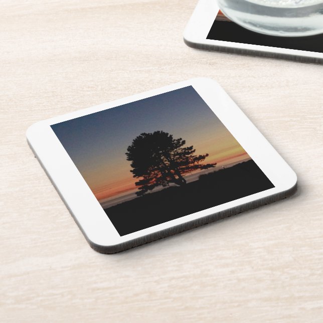 Set of 6 durable cork backed coasters with tree  (Left Side)