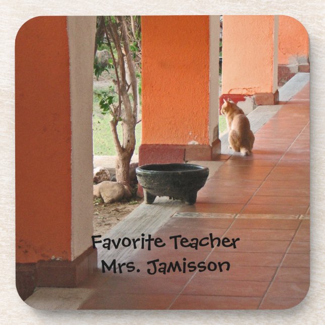 Set of 6, El Gato, Personalized, Favourite Teacher Coaster (Front)