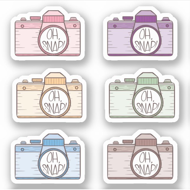 Set of 6 Oh Snap! Pastel Cameras Stickers (Front)