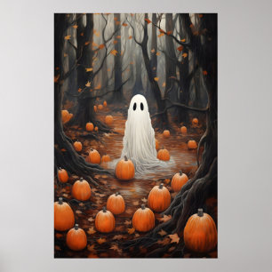 Set of 6 printable Halloween ghost print, floral Poster