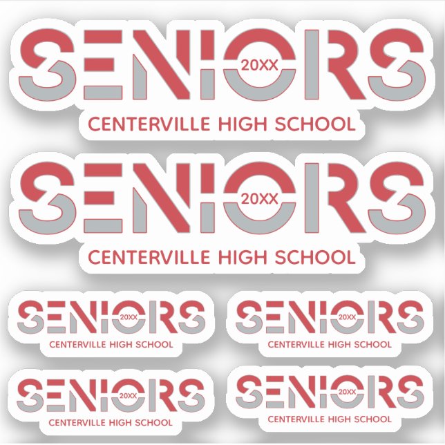 Set of 6 Red & Silver Grey Colour Seniors Sliced (Front)