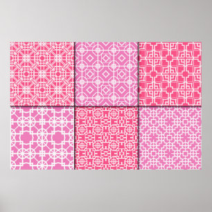 Set of 6 seamless geometric pattern. Vintage illus Poster