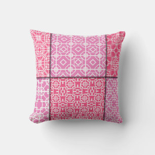 Set of 6 seamless geometric pattern. Vintage illus Throw Pillow