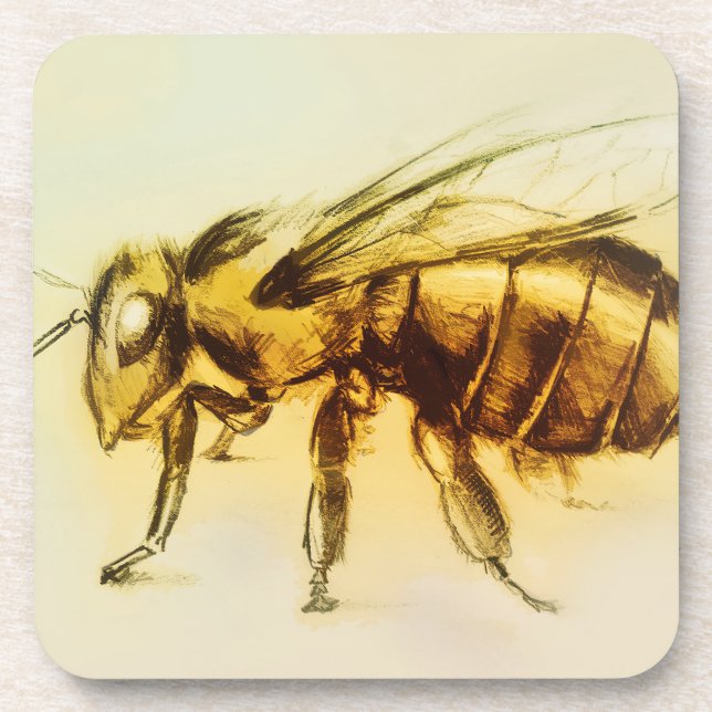 Set of 6 Yellow Bee Coasters Set (Front)