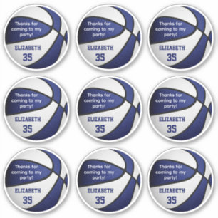 set of 9 blue white basketball party thank you