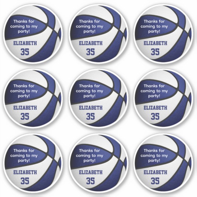 set of 9 blue white basketball party thank you (Front)
